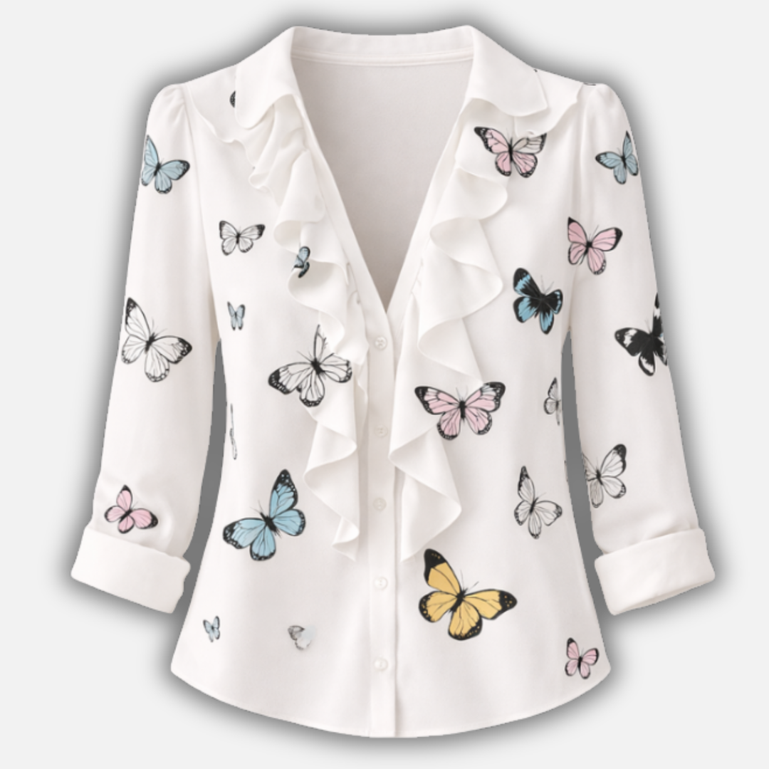 Ruffled Blouse with V-Neck for Women