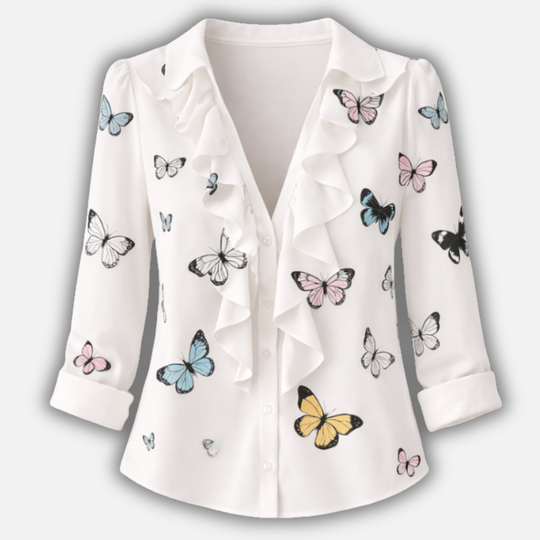 Ruffled Blouse with V-Neck for Women
