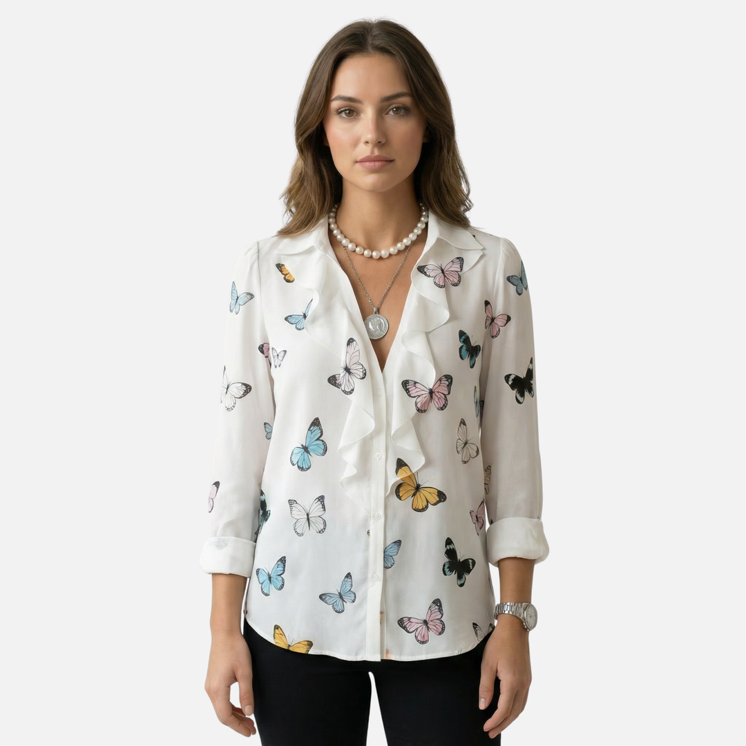Ruffled Blouse with V-Neck for Women