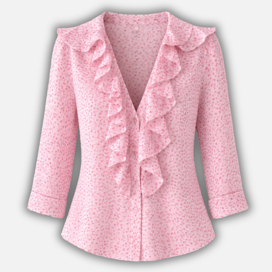 Ruffled Blouse with V-Neck for Women