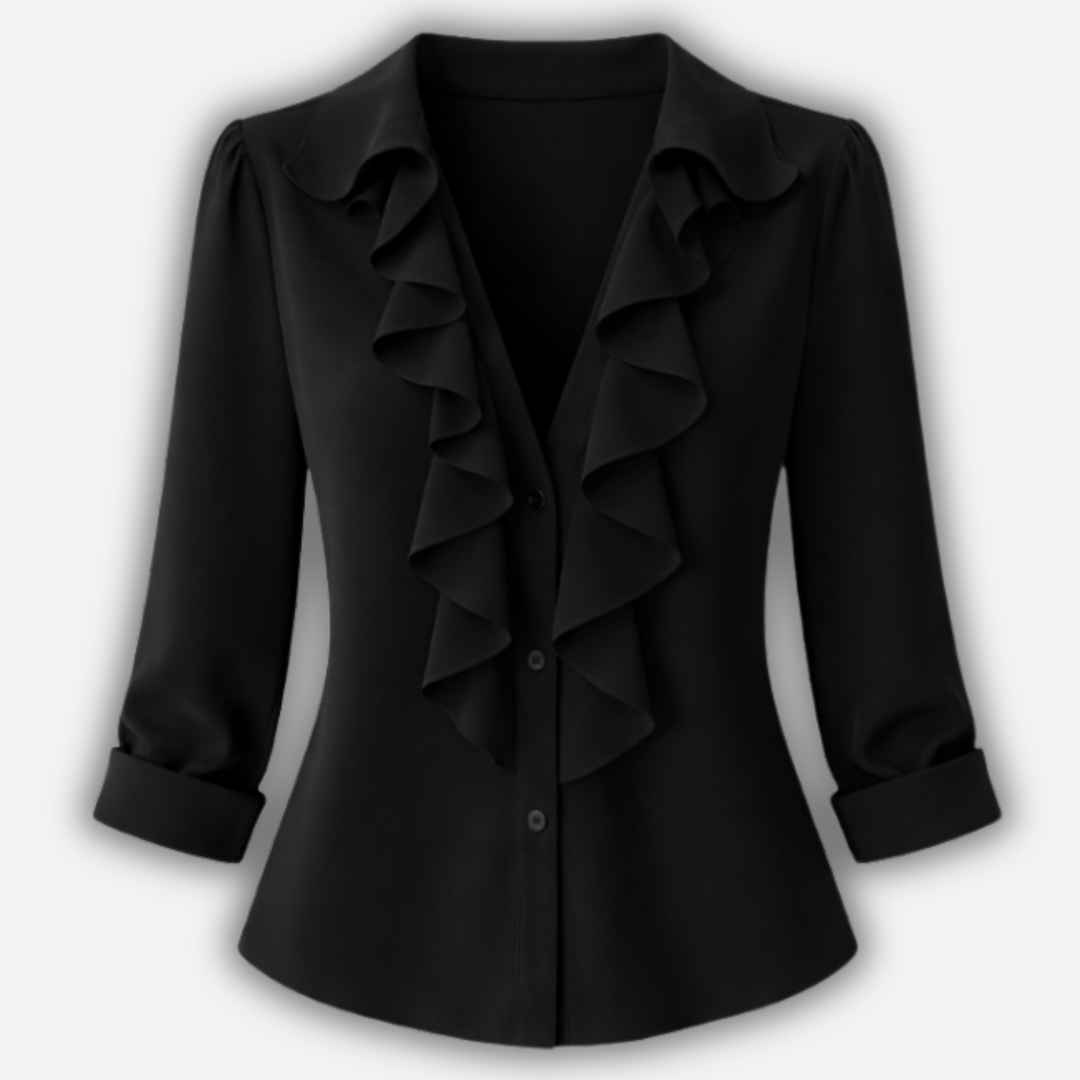 Ruffled Blouse with V-Neck for Women