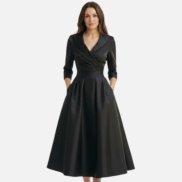 Satin Fit and Flare Midi Dress with Side Pockets for Women