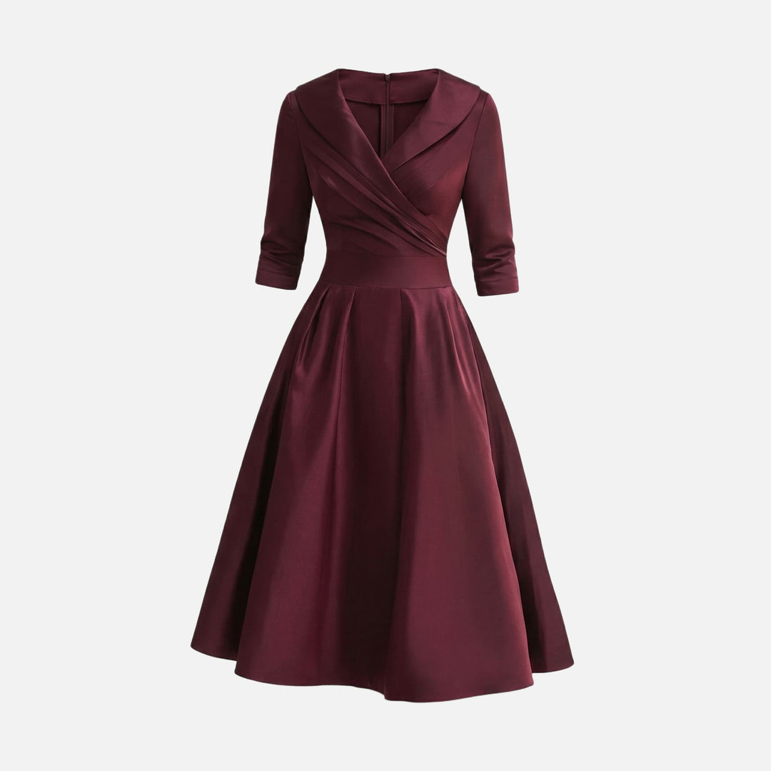 Satin Fit and Flare Midi Dress with Side Pockets for Women