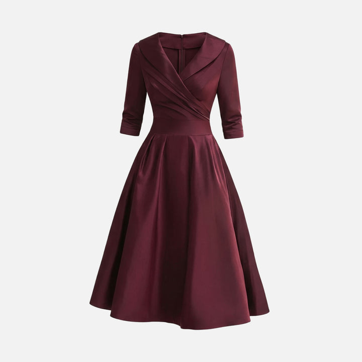 Satin Fit and Flare Midi Dress with Side Pockets for Women