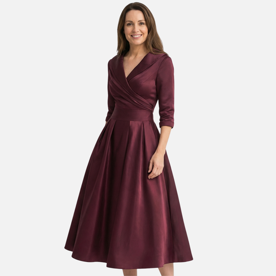 Satin Fit and Flare Midi Dress with Side Pockets for Women