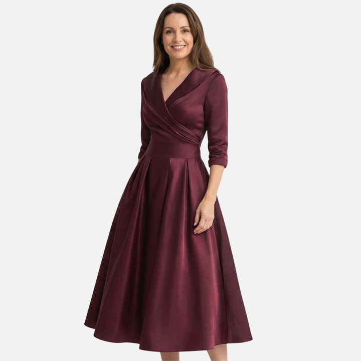 Satin Fit and Flare Midi Dress with Side Pockets for Women