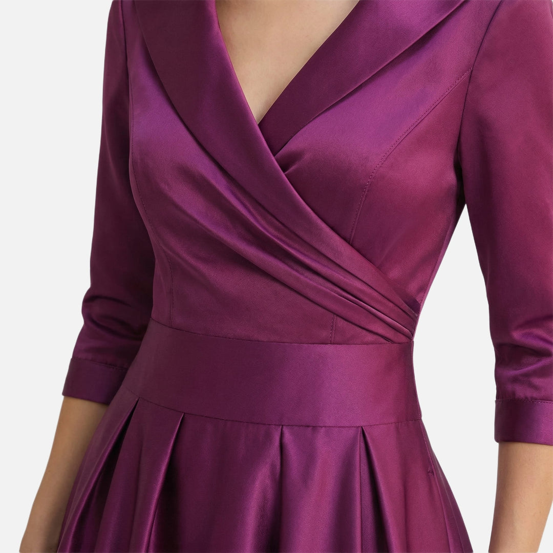 Satin Fit and Flare Midi Dress with Side Pockets for Women