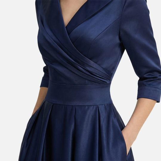 Satin Fit and Flare Midi Dress with Side Pockets for Women