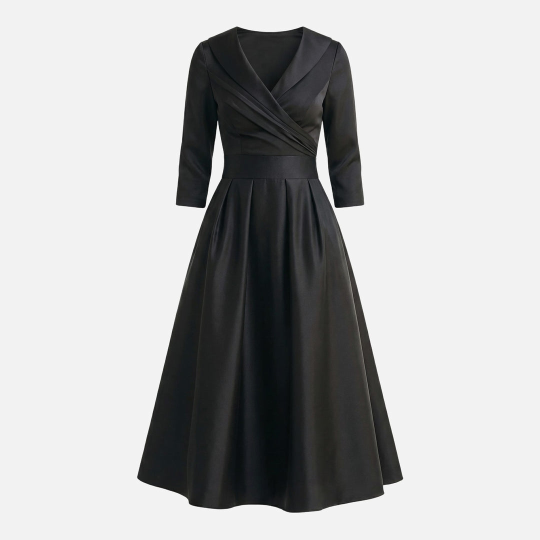 Satin Fit and Flare Midi Dress with Side Pockets for Women