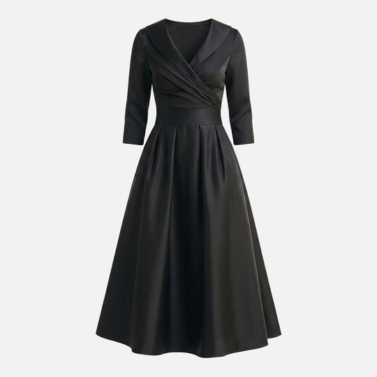 Satin Fit and Flare Midi Dress with Side Pockets for Women