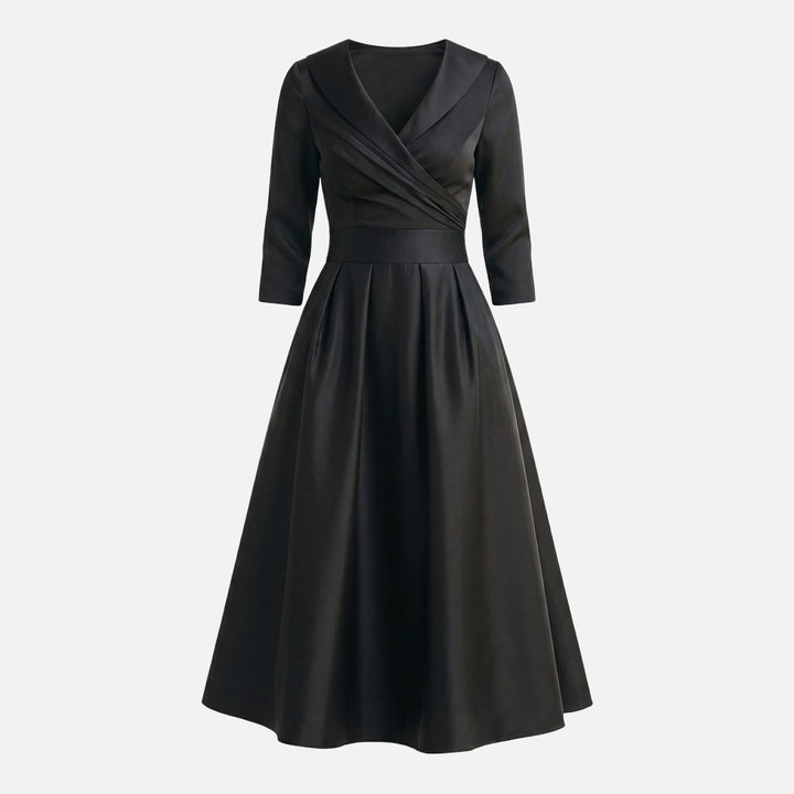 Satin Fit and Flare Midi Dress with Side Pockets for Women