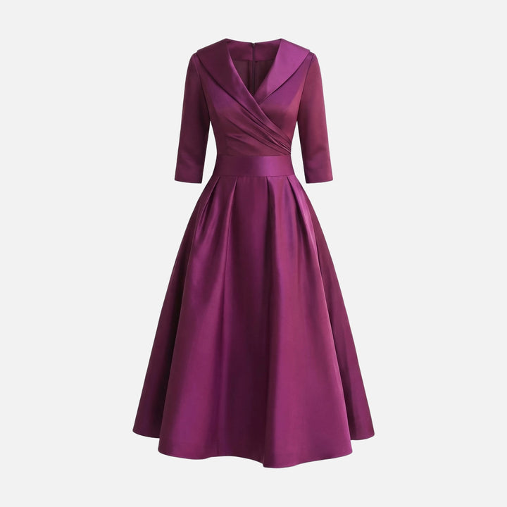 Satin Fit and Flare Midi Dress with Side Pockets for Women