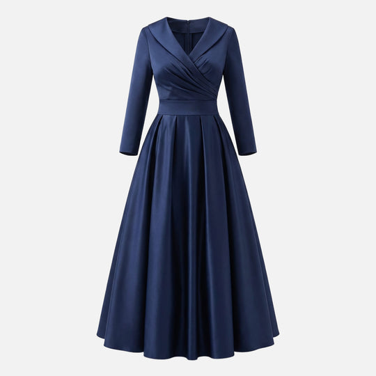 Satin Fit and Flare Midi Dress with Side Pockets for Women
