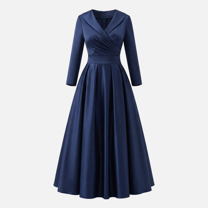 Satin Fit and Flare Midi Dress with Side Pockets for Women