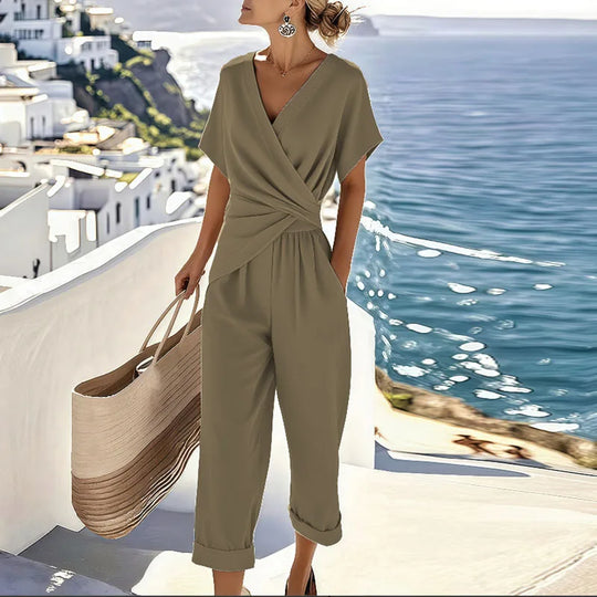 Colleen™ Elegant Two-Piece Set | Wrap-Front Top and Cropped Trousers