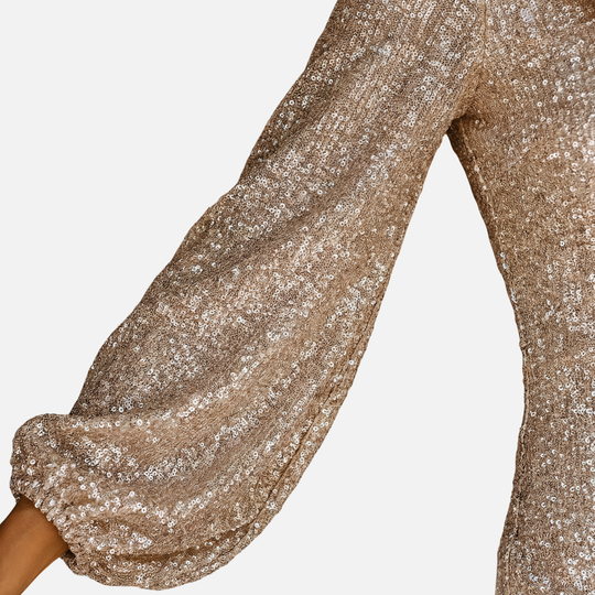 Sequined Mini Dress with Flaring Long Sleeves for Women