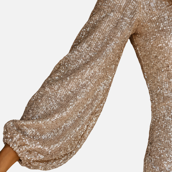 Sequined Mini Dress with Flaring Long Sleeves for Women