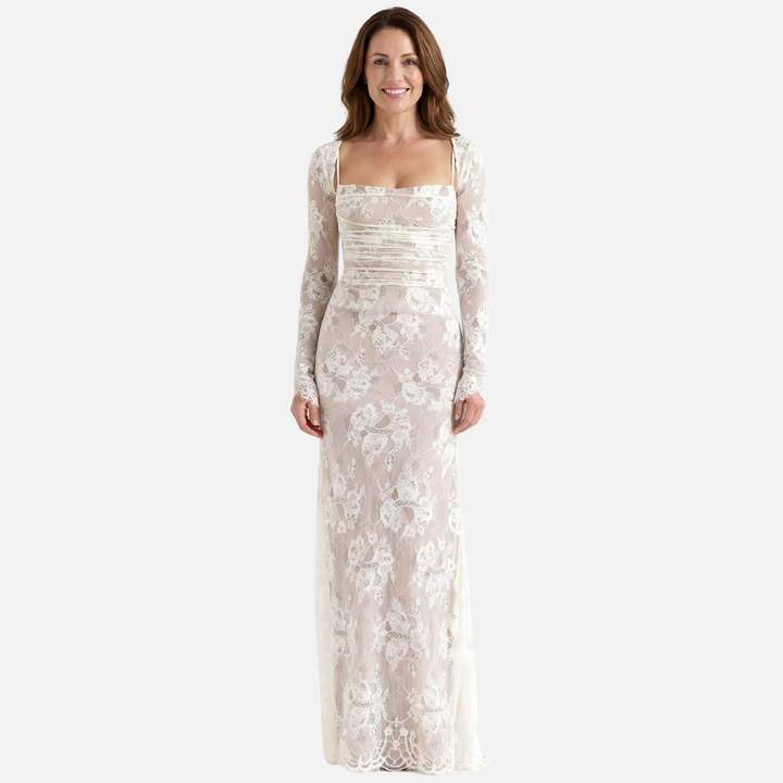 Sheer Floral Lace Dress with Corset-Style Bodice for Women