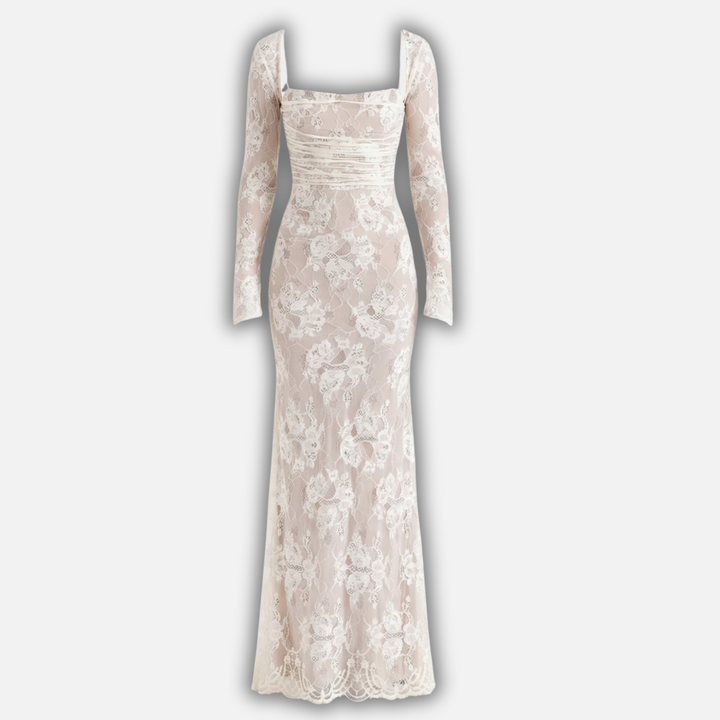 Sheer Floral Lace Dress with Corset-Style Bodice for Women