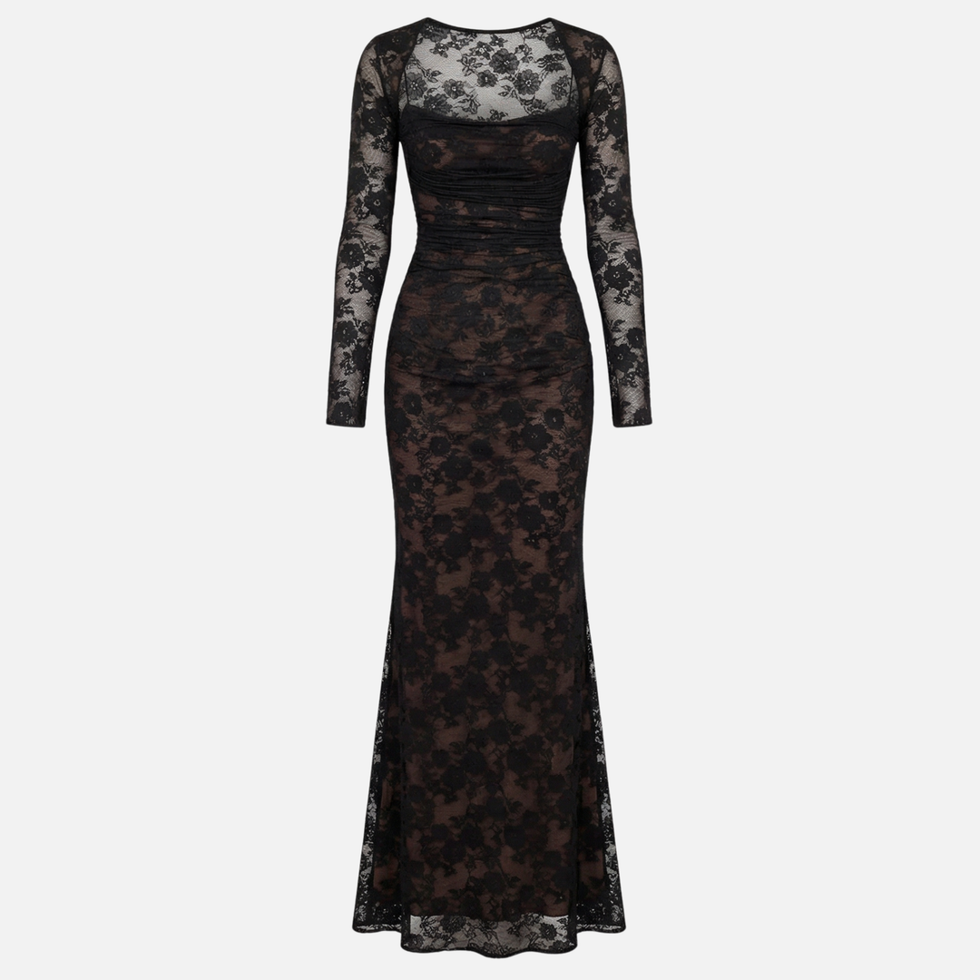 Sheer Floral Lace Dress with Corset-Style Bodice for Women