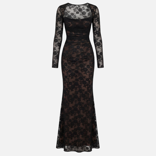 Sheer Floral Lace Dress with Corset-Style Bodice for Women