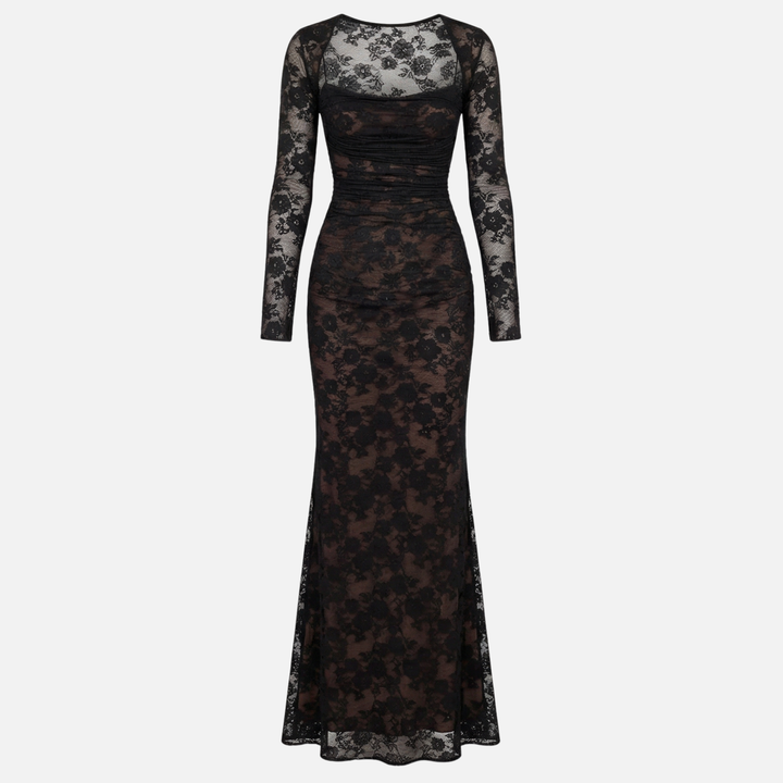 Sheer Floral Lace Dress with Corset-Style Bodice for Women
