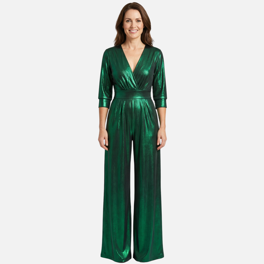 Shiny Finish Jumpsuit with Wide Legs for Women