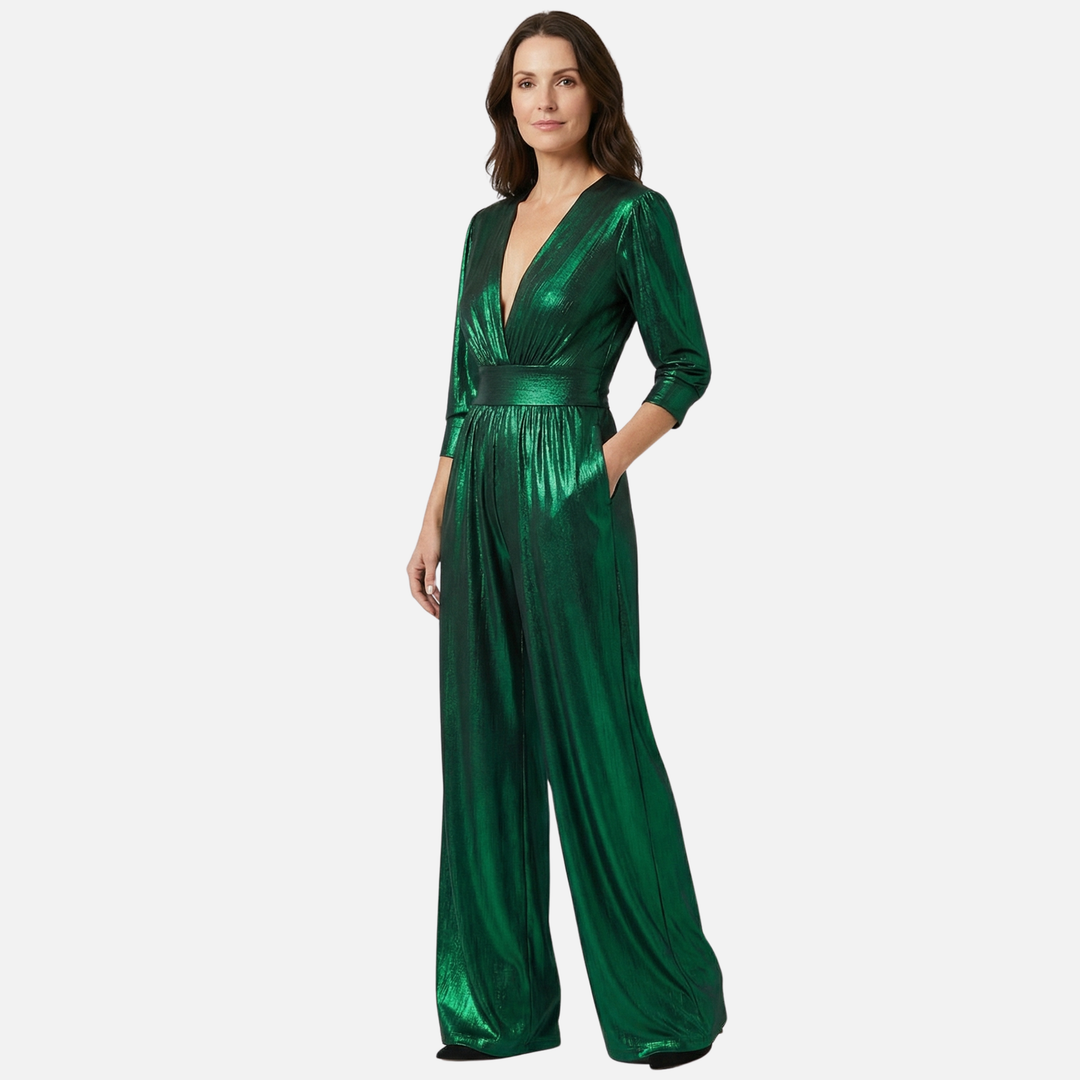 Shiny Finish Jumpsuit with Wide Legs for Women