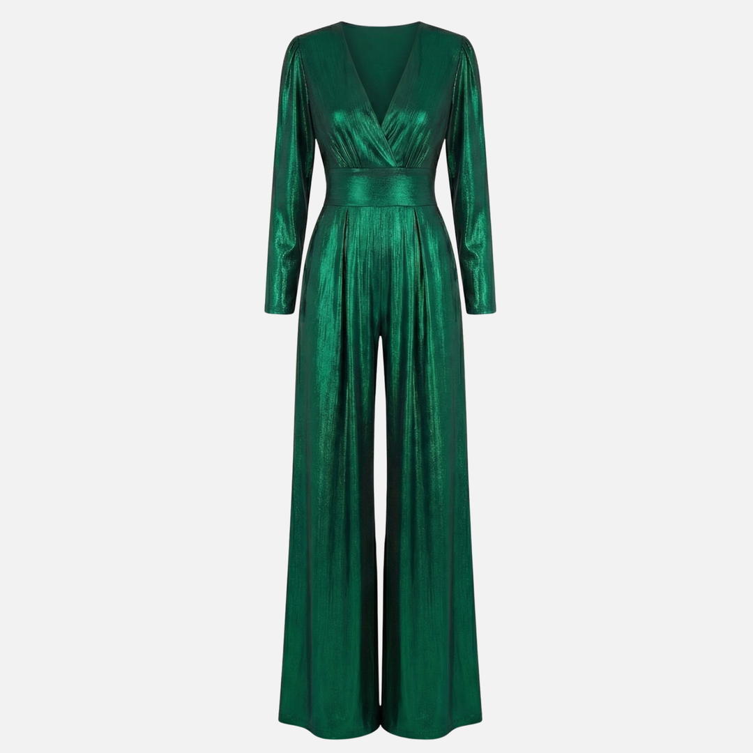 Shiny Finish Jumpsuit with Wide Legs for Women