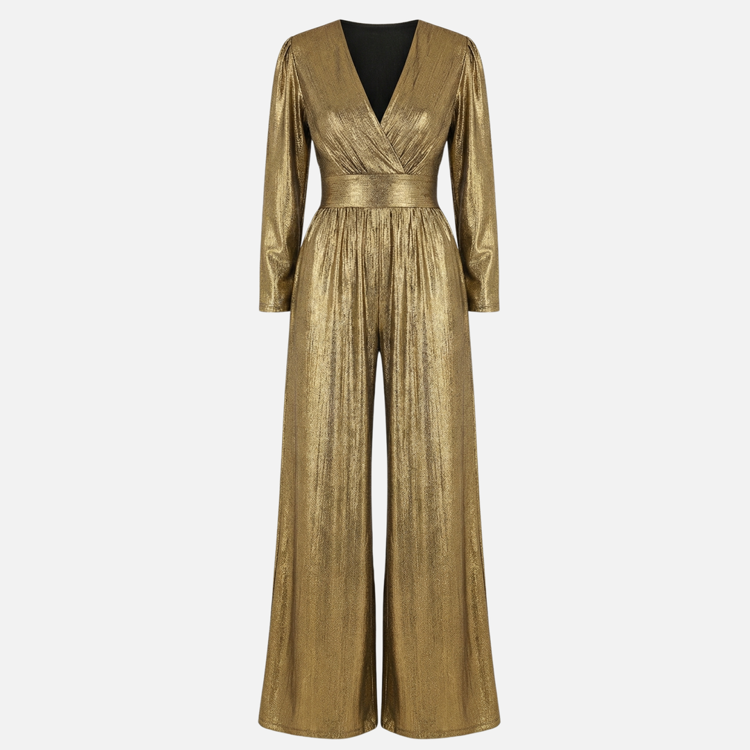Shiny Finish Jumpsuit with Wide Legs for Women