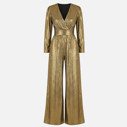 Shiny Finish Jumpsuit with Wide Legs for Women
