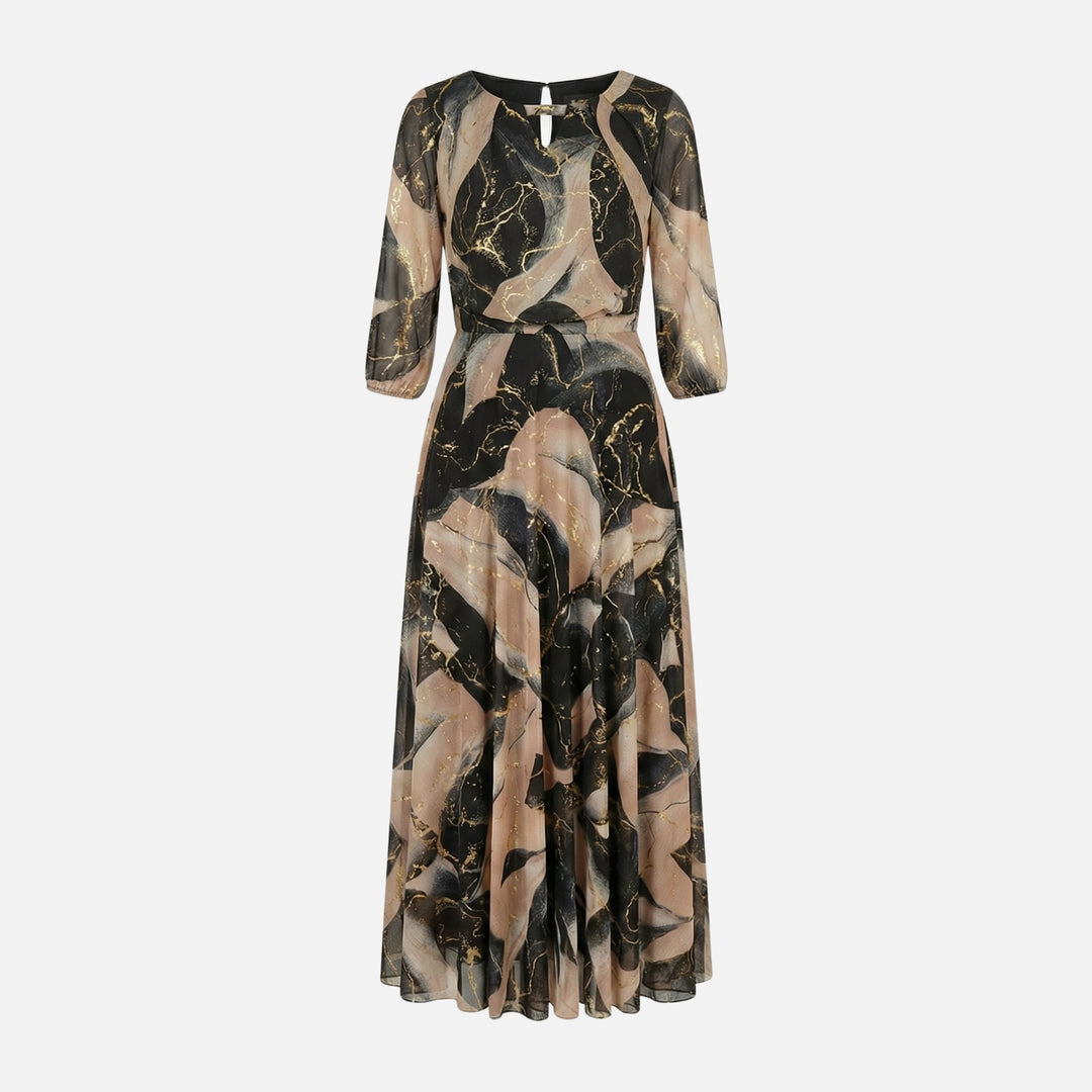 Shirred Waist Chiffon Maxi Dress V-neck for Women