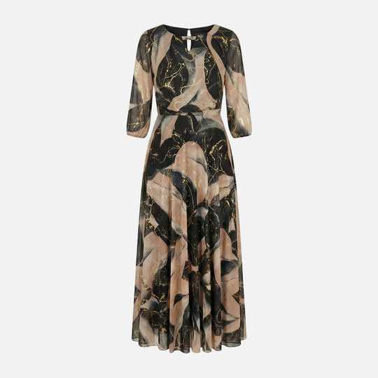Shirred Waist Chiffon Maxi Dress V-neck for Women