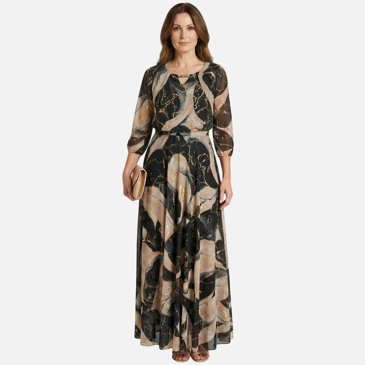 Shirred Waist Chiffon Maxi Dress V-neck for Women