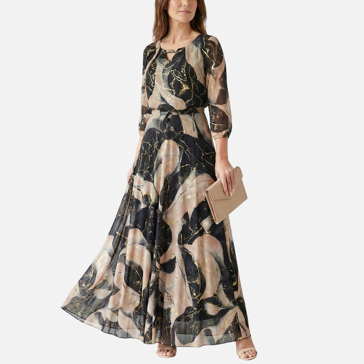 Shirred Waist Chiffon Maxi Dress V-neck for Women