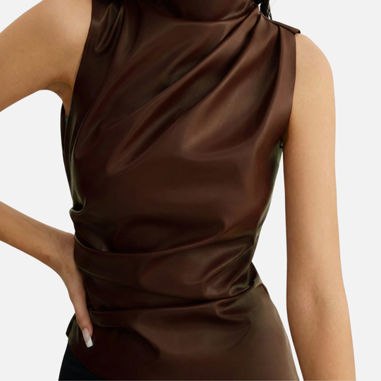 Sleek High-Neck Tank Top with Draped Fabric for Women
