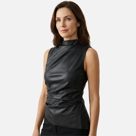 Sleek High-Neck Tank Top with Draped Fabric for Women