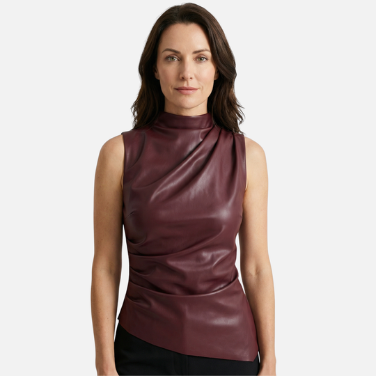 Sleek High-Neck Tank Top with Draped Fabric for Women