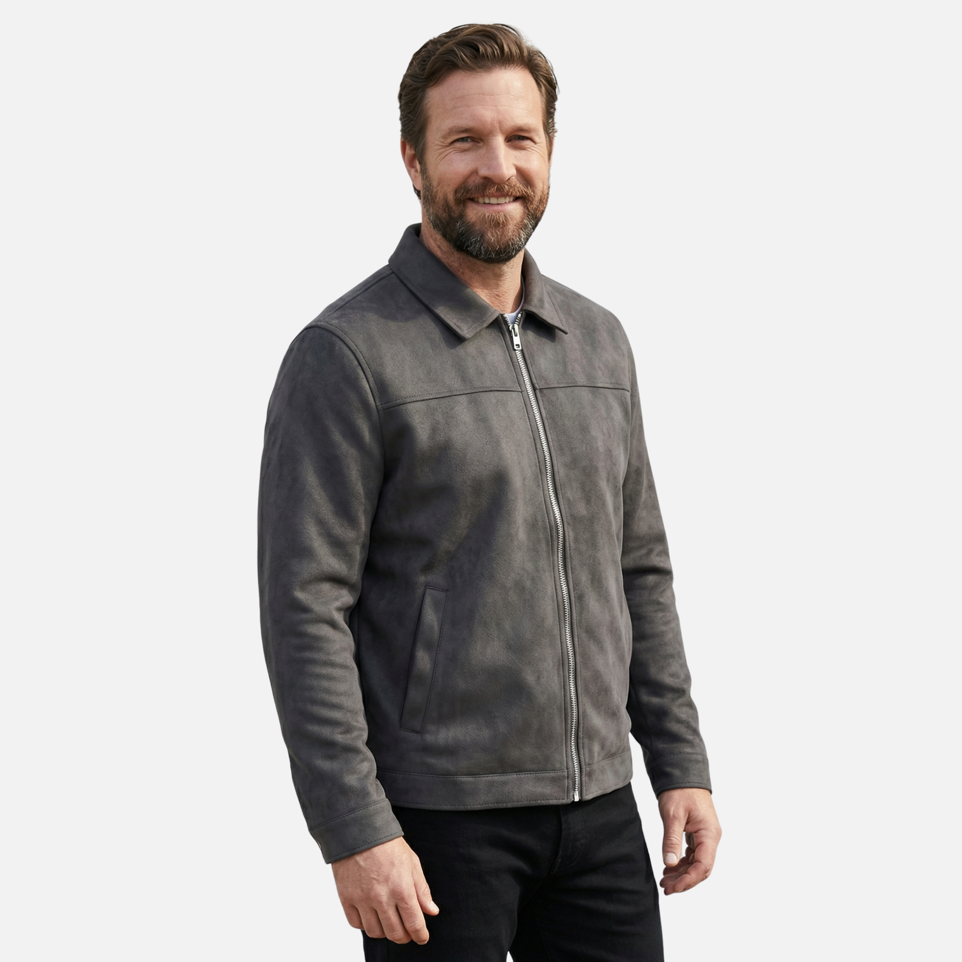 Sleek Jacket with Zipper Closure and Collar for Men