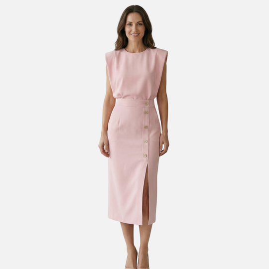 Sleeveless Midi Dress with Side Button Detail for Women