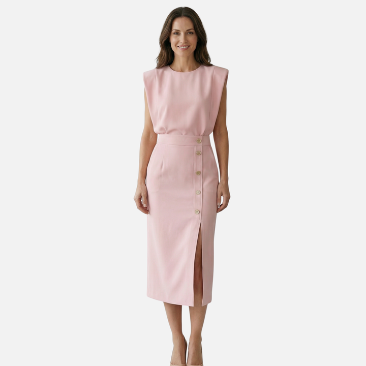 Sleeveless Midi Dress with Side Button Detail for Women