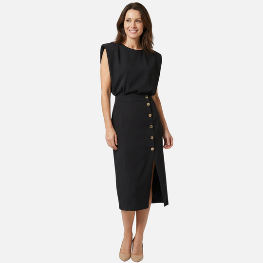 Sleeveless Midi Dress with Side Button Detail for Women