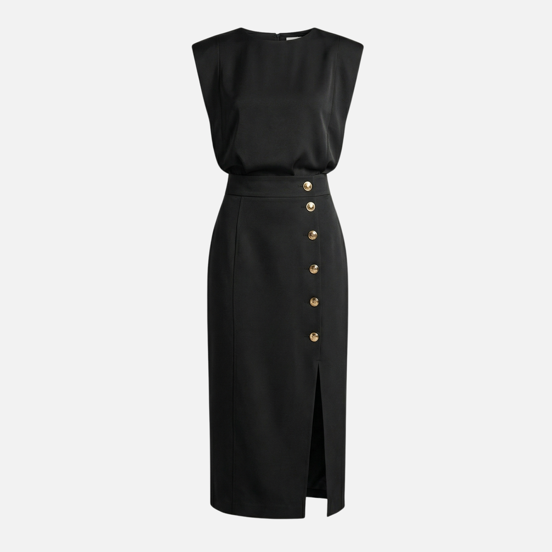 Sleeveless Midi Dress with Side Button Detail for Women