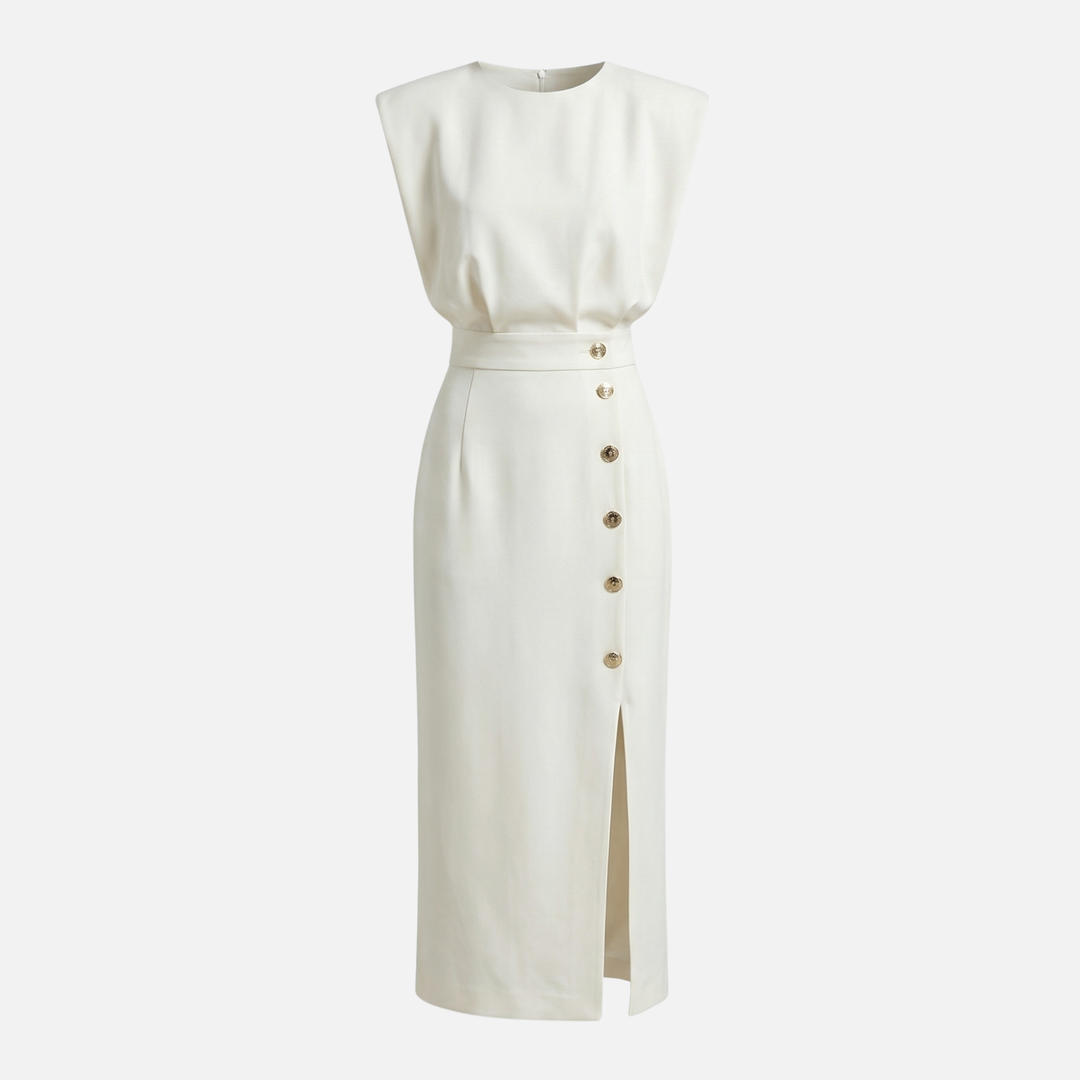 Sleeveless Midi Dress with Side Button Detail for Women