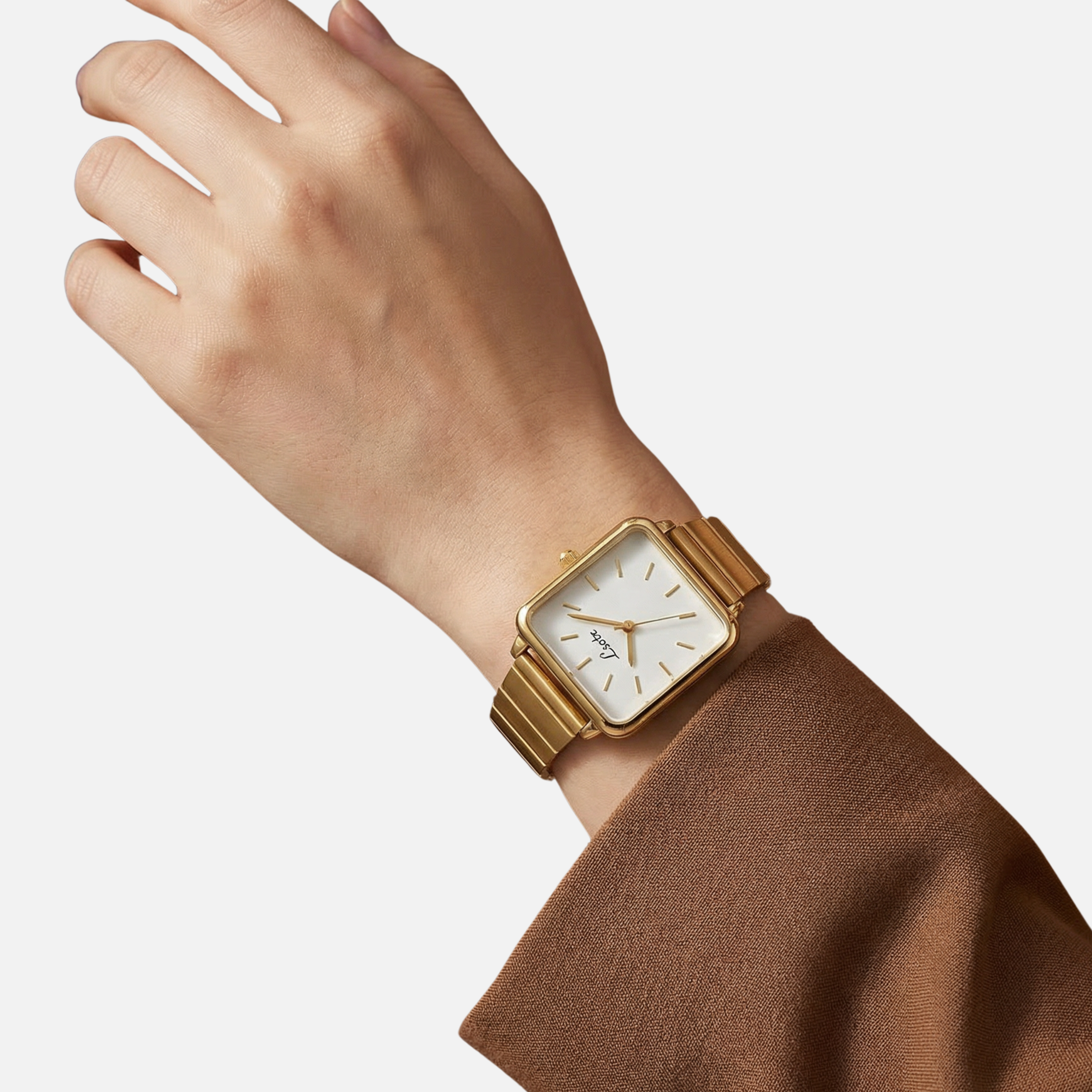 Square Dial Watch with Stainless Steel Strap for Women