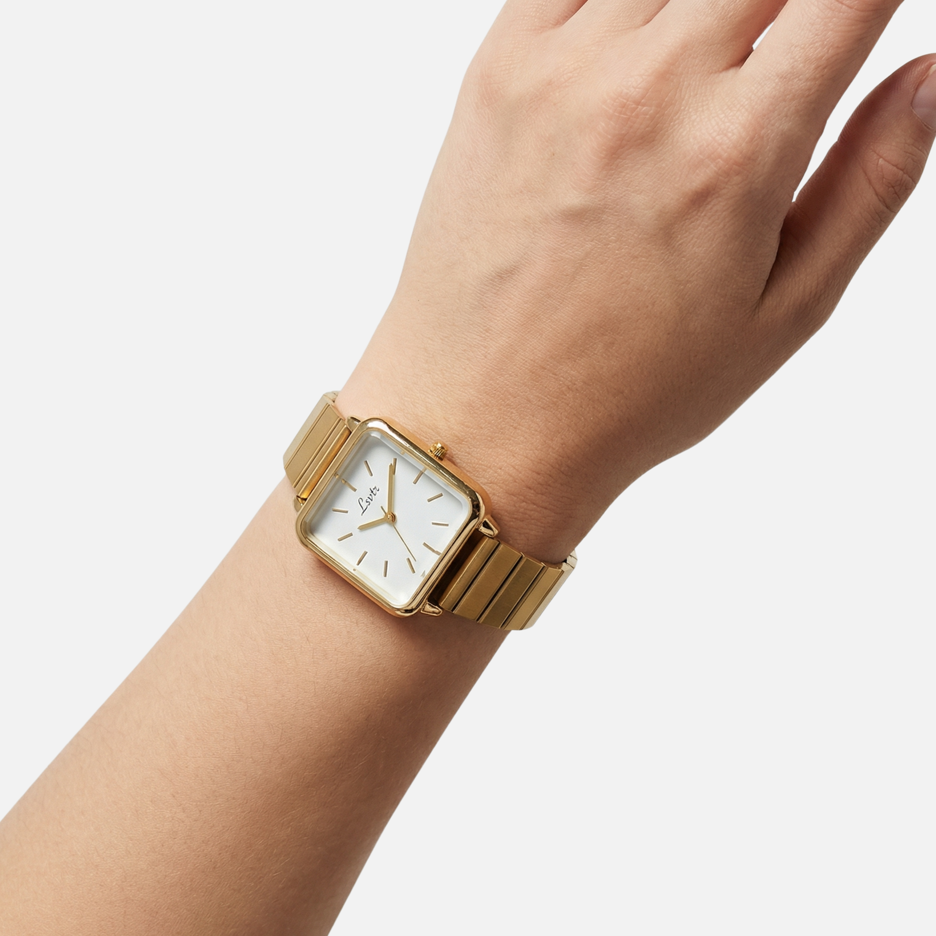 Square Dial Watch with Stainless Steel Strap for Women