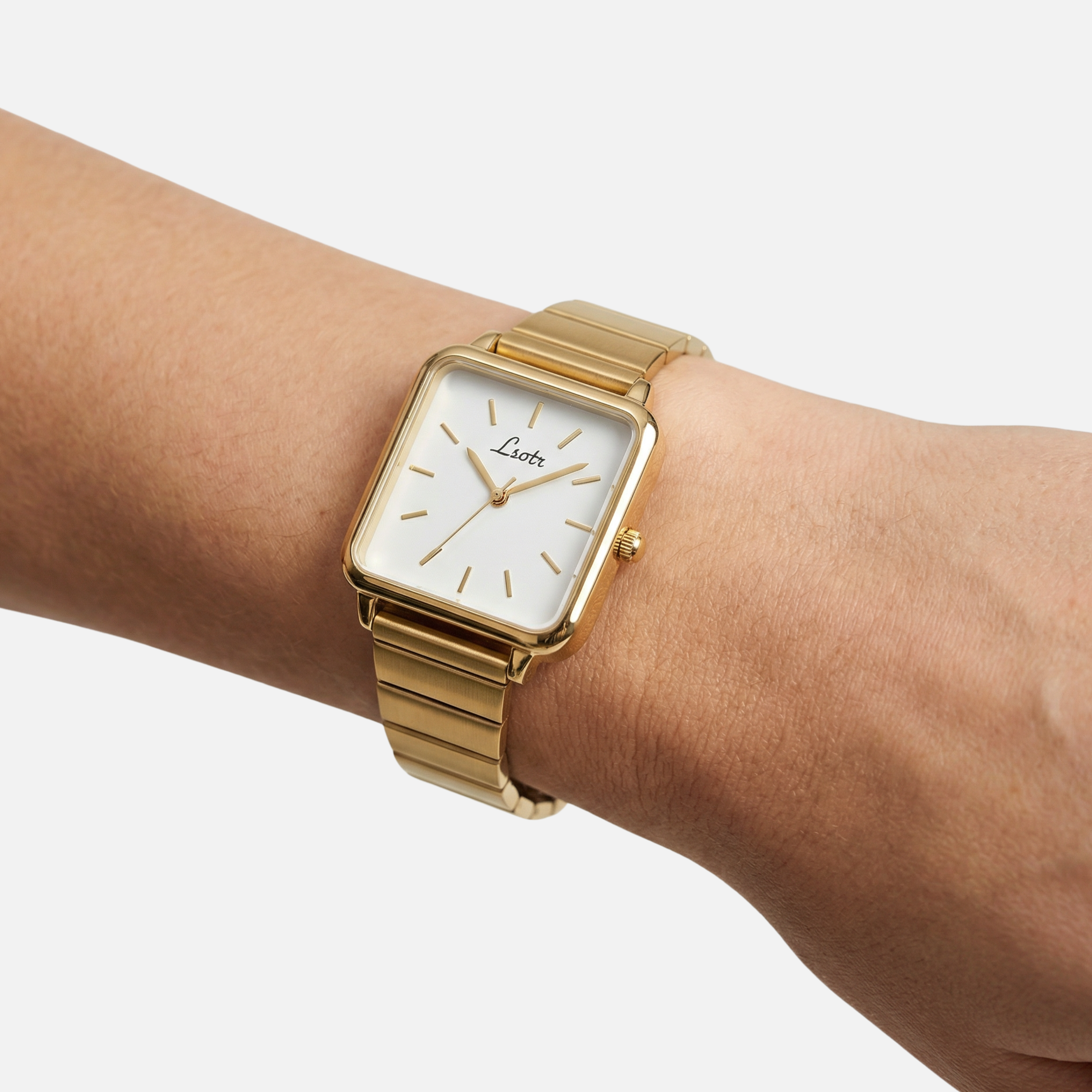 Square Dial Watch with Stainless Steel Strap for Women