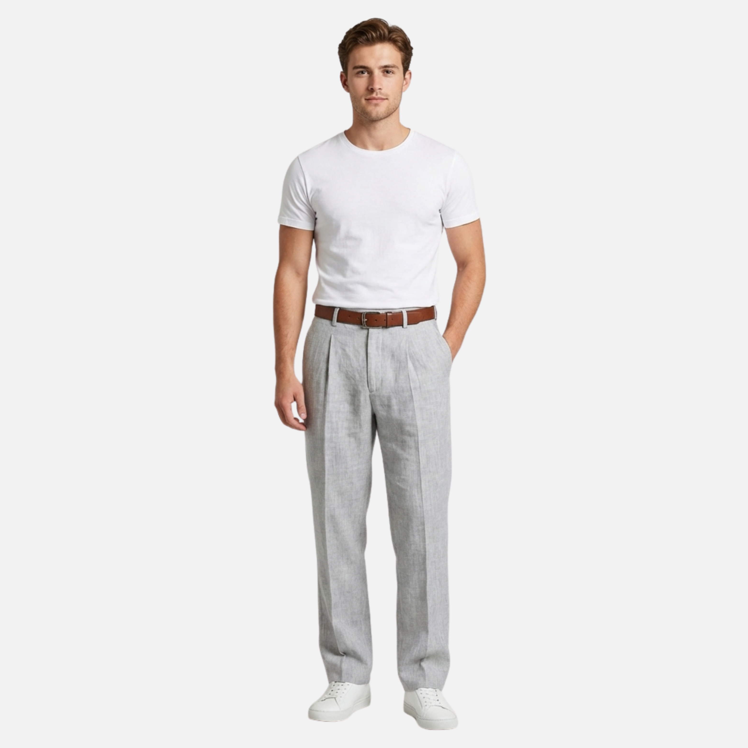 Straight Cut Suit Trousers with Subtle Pinstripe Pattern for Men