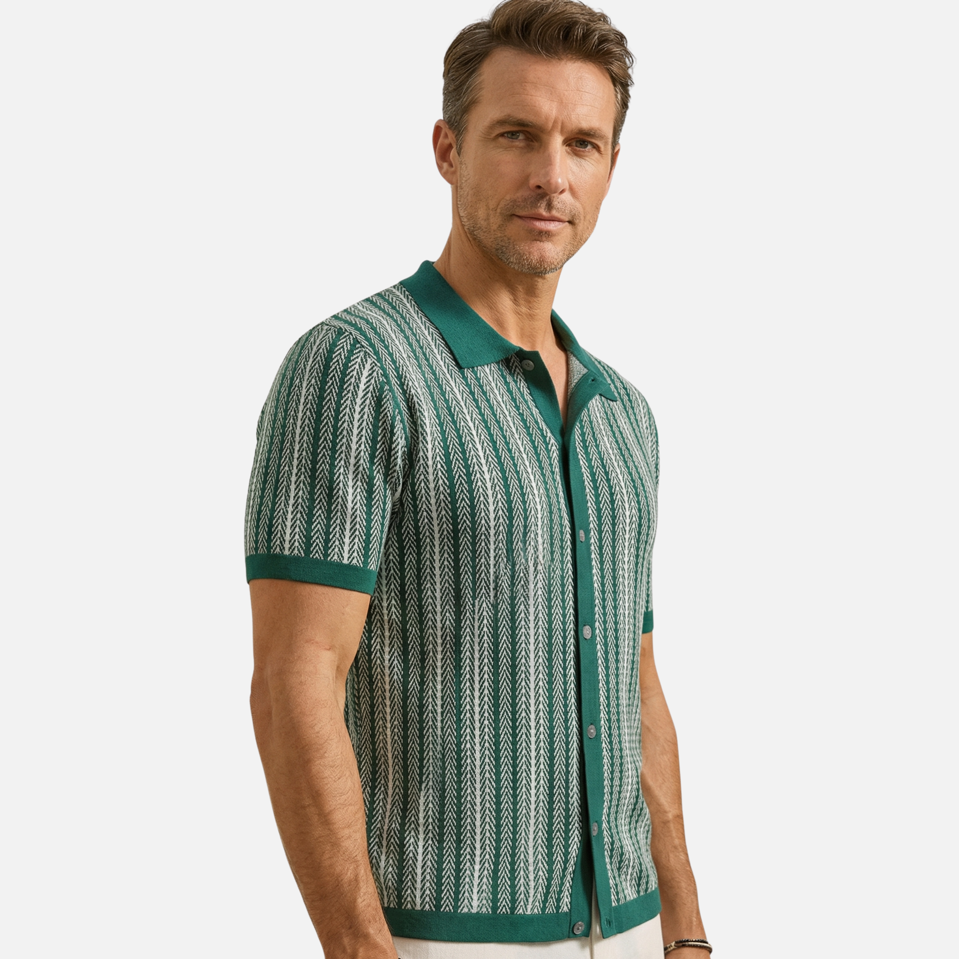 Striped Button-Down Shirt with Short Sleeves for Men