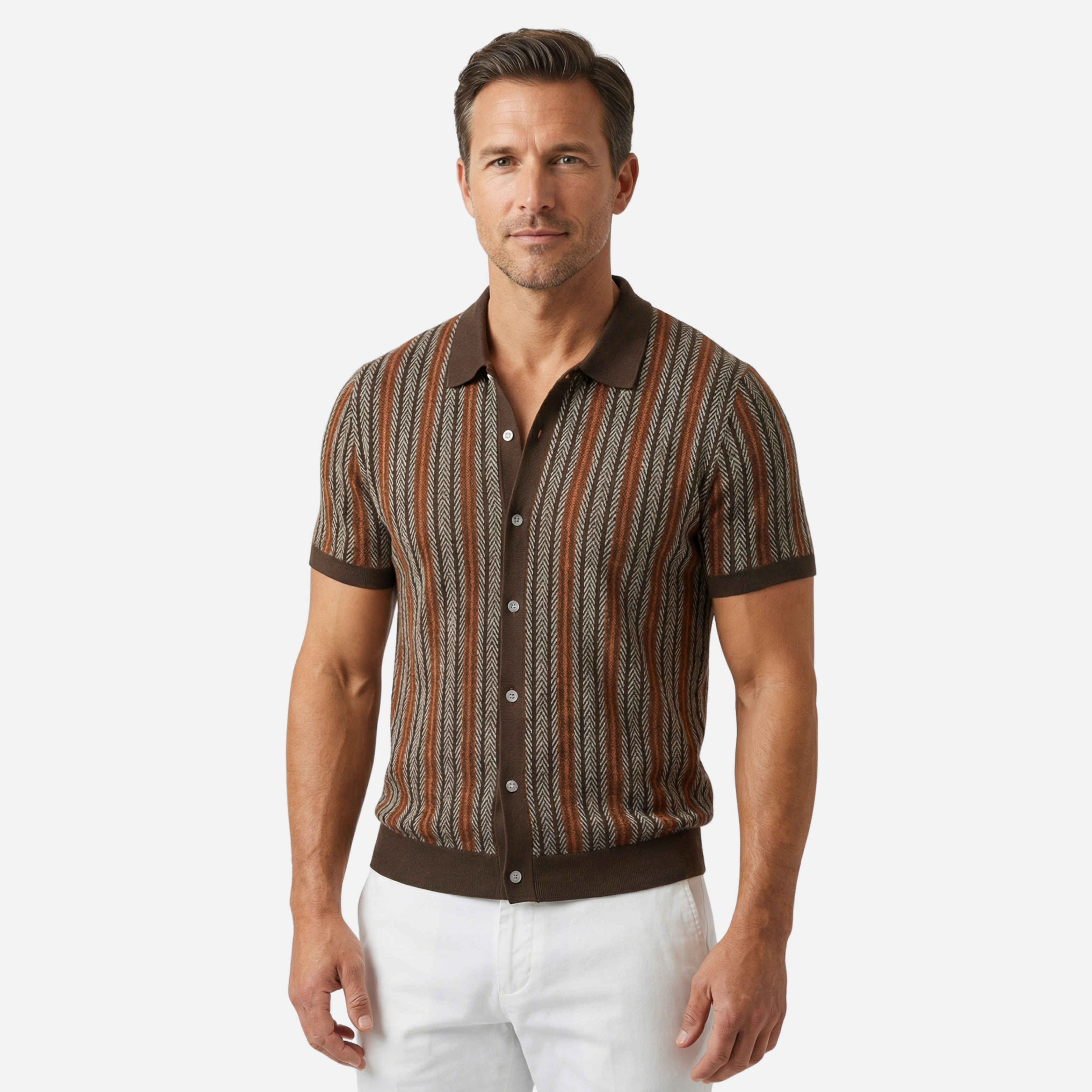 Striped Button-Down Shirt with Short Sleeves for Men